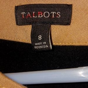 Black long sleeve towel but dress size small with khaki colored trim around neck